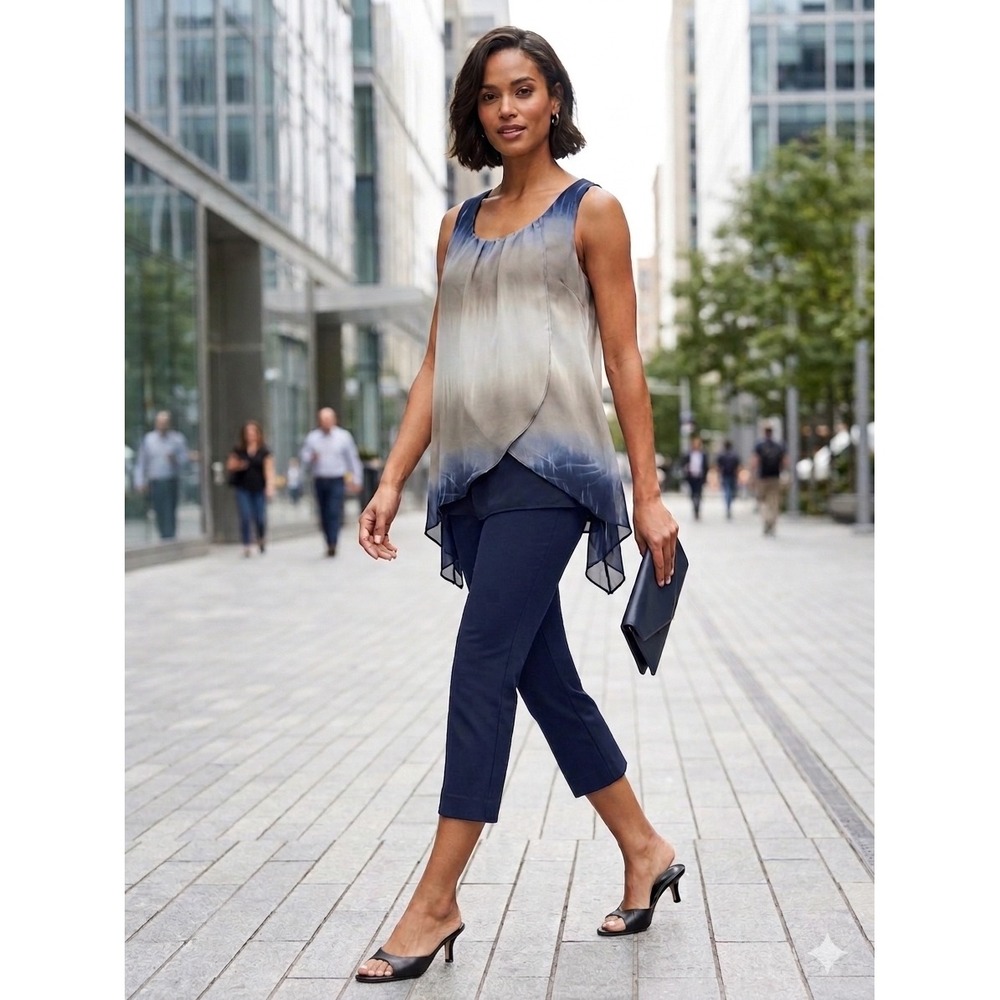 Alfani Navy and Gray Ombre Handkerchief-Hem Sleeveless Blouse